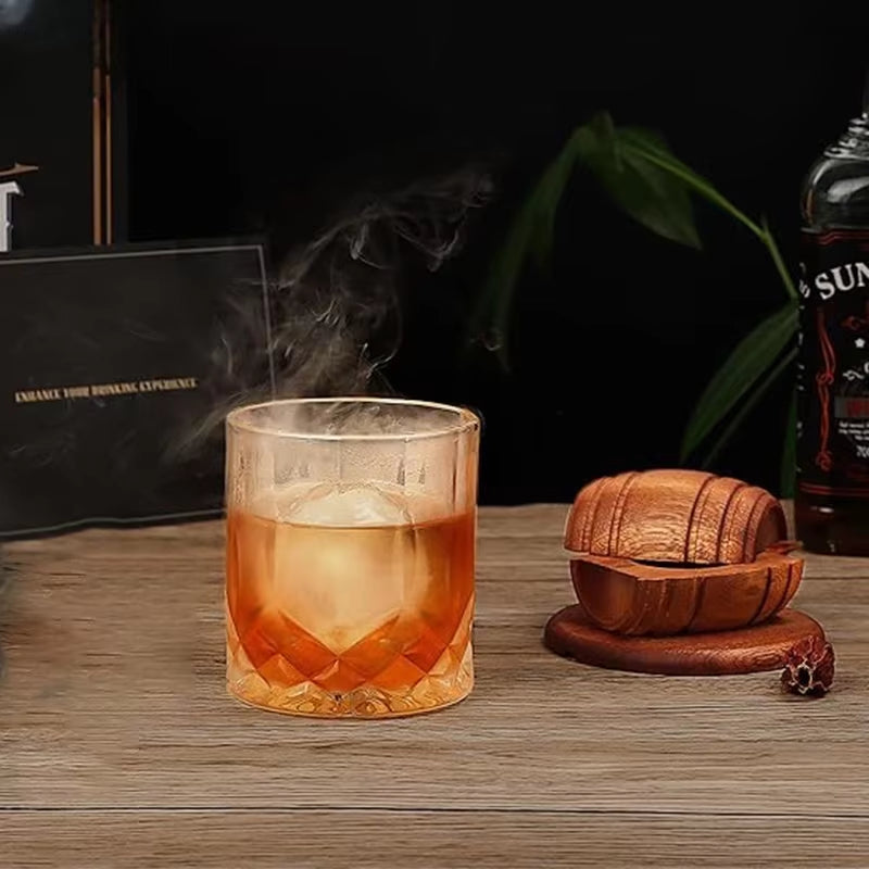 Cocktail Smoker Kit – Whiskey Barrel Design, Solid Wood & Stainless Steel Bowl