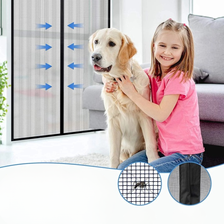 Magnetic Door Screen Curtain 100×210cm – Fly Screen, 26 Neodymium Magnets & No-Drill Install