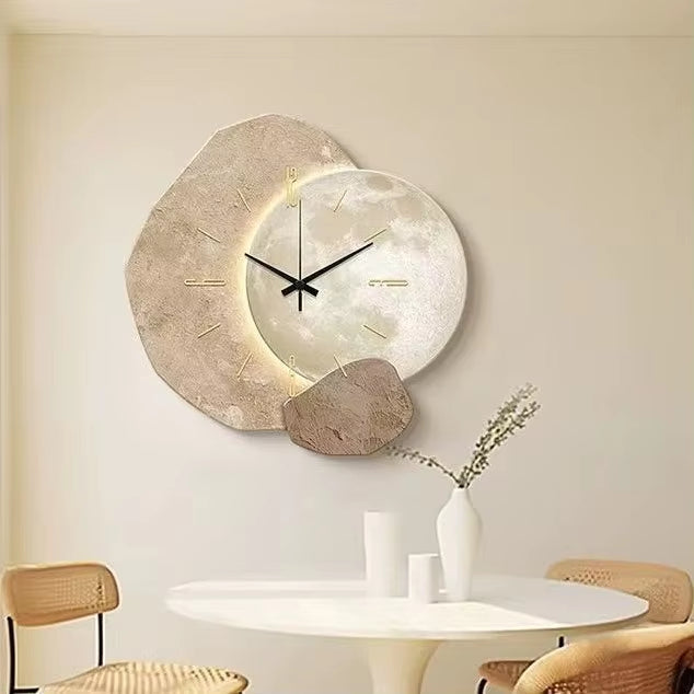 Moon Wall Clock – Plastic & Glass, 30/40cm, Battery-Powered Beige & Gold