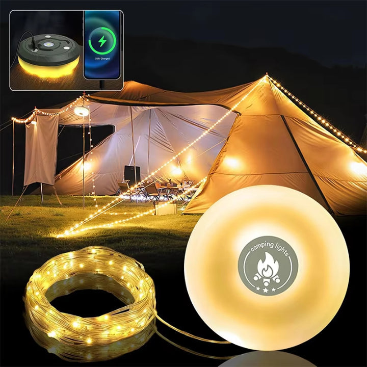 4-in-1 Camping Lantern – 10m RGB String Lights, 2000 mAh Power Bank & IPX4 Waterproof