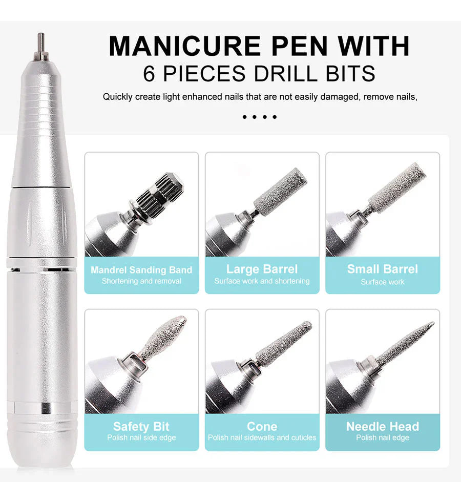 Electric Nail Drill – 45,000 RPM, USB-C Rechargeable & 6 Milling Heads