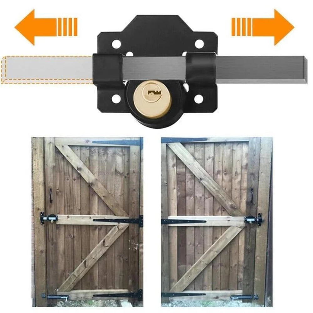 Garden Gate Bolt Lock with Key – Rustproof Iron & Weatherproof Spring Latch