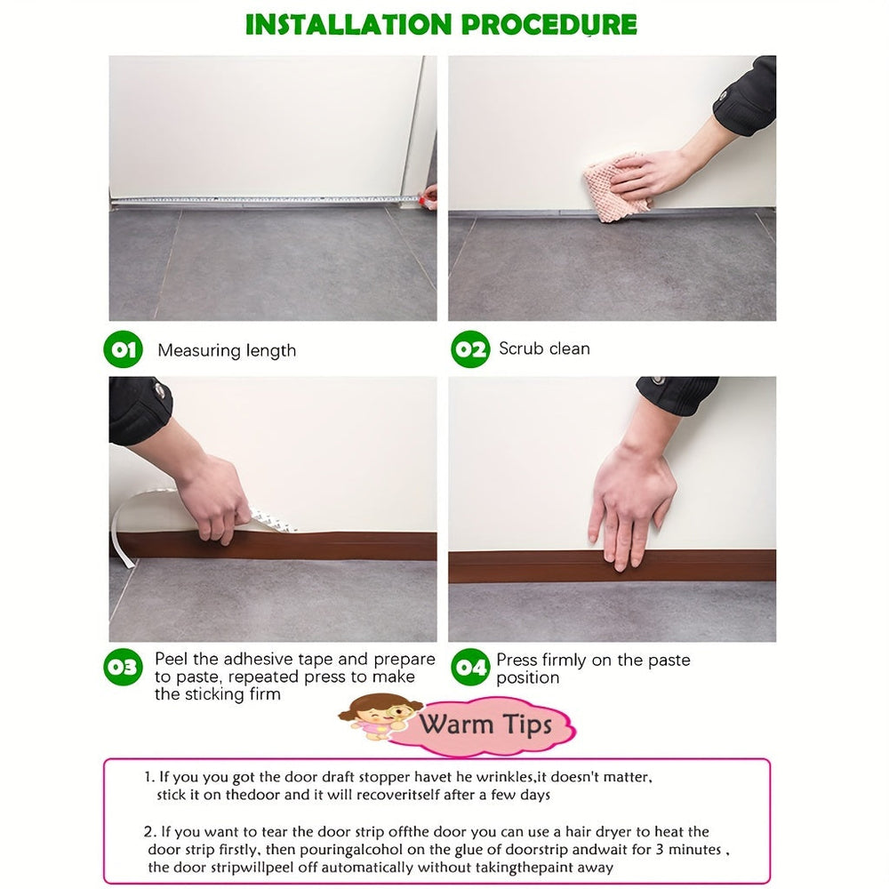 Premium Silicone Door Draft Stopper - Strong Adhesive Door Sweep for Sound Insulation & Energy Efficiency