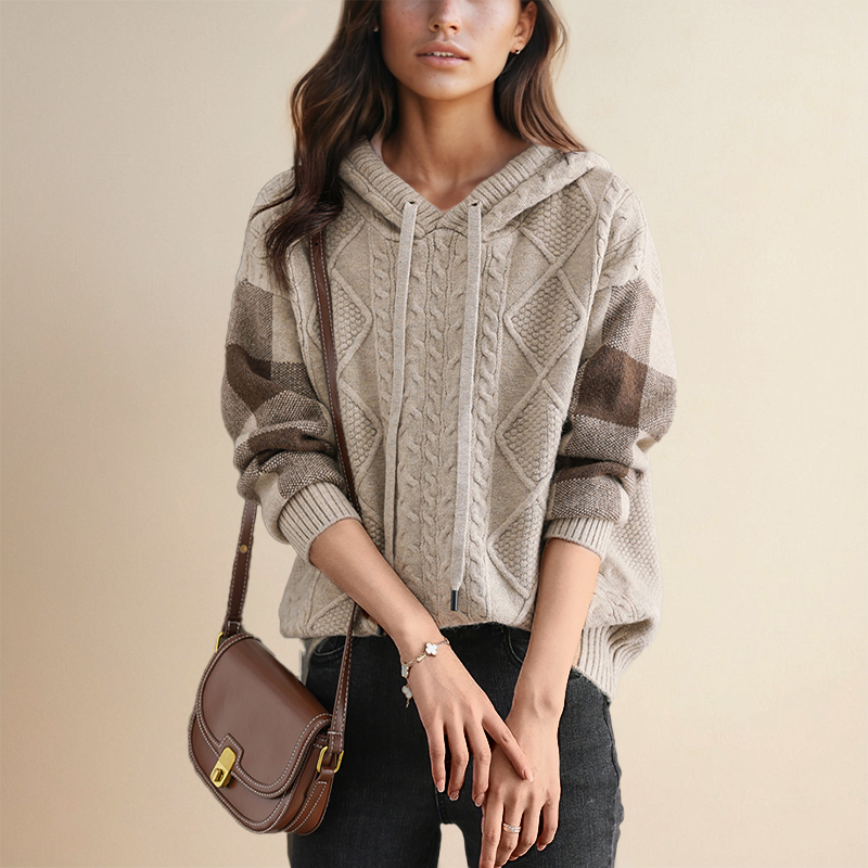 Enhanced Product Title: "FABIOLA™ Jacquard Hooded Pullover - Stylish & Cozy Women's Sweater" 

This title includes relevant keywords for better visibility in Google Shopping while clearly describing the product.
