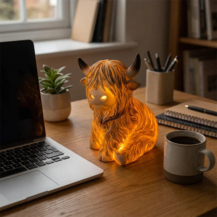 Highland Cow Resin Night Light – Decorative Lamp with Warm Amber Glow for Cozy Ambiance