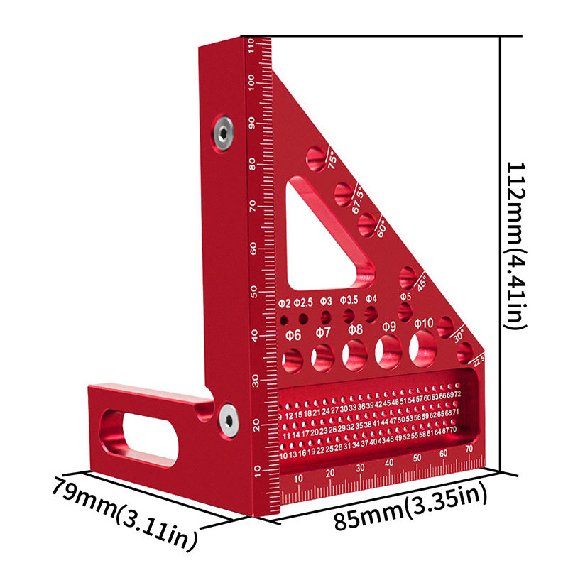 Aluminum Angle Ruler – 90° & 45° Measuring, Laser Scale & Pre-Drilled Holes