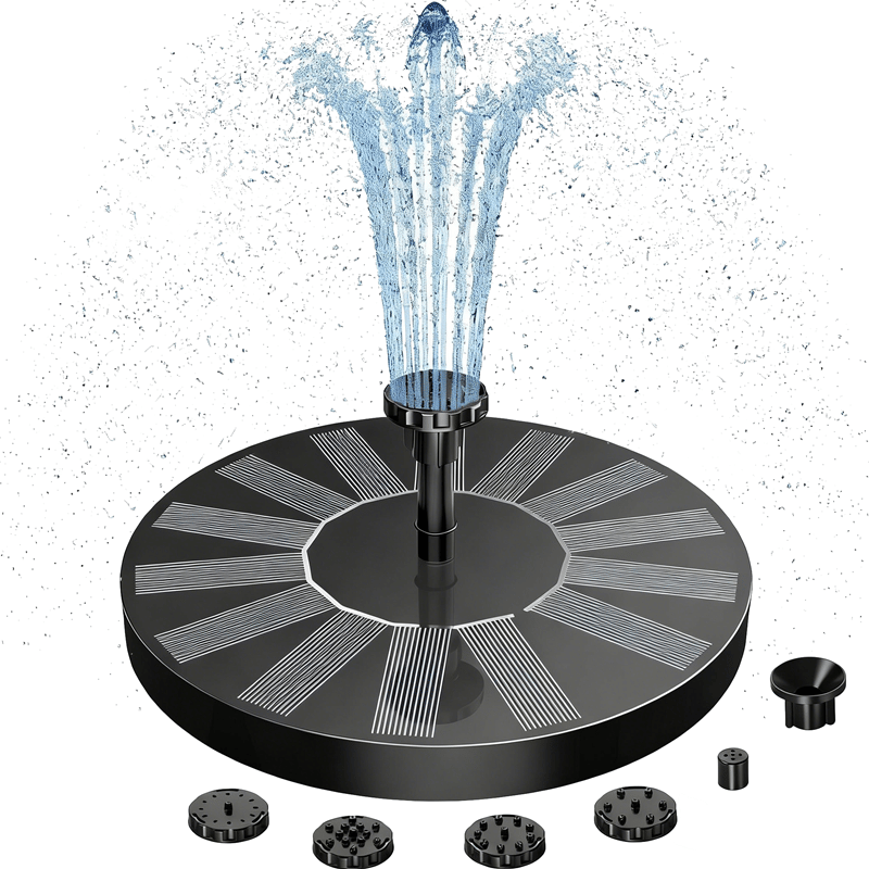 Solar Fountain Pump – Cordless, Interchangeable Nozzles, LED Option