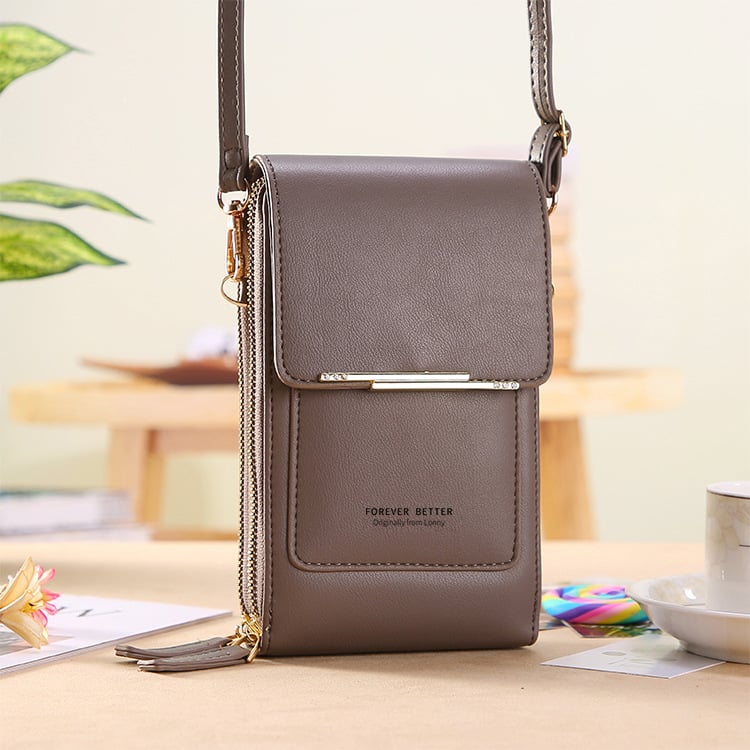 Phone Crossbody Bag with Touchscreen Window – Faux Leather, Card Slots, Fits to 16.5cm