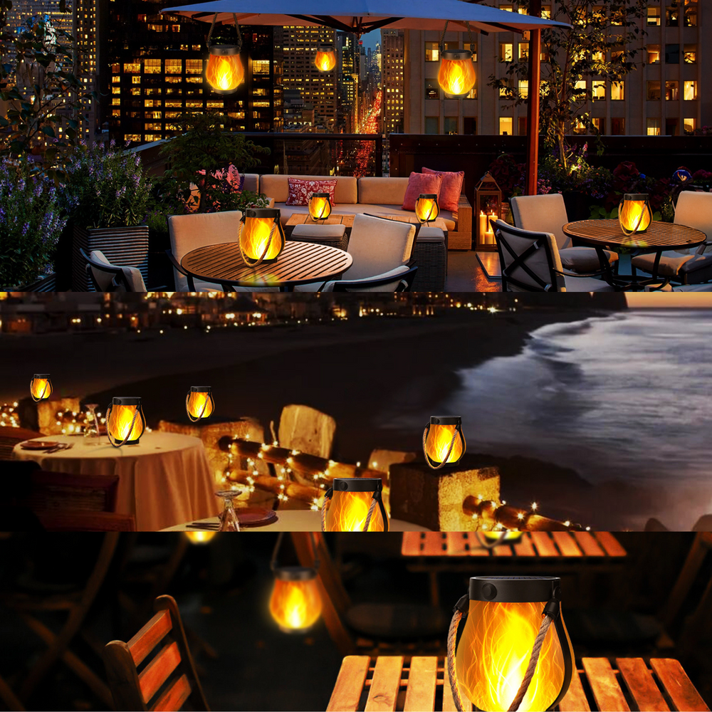 Solar LED Flame Lantern – Realistic Flame Effect, Dusk Sensor & USB Backup