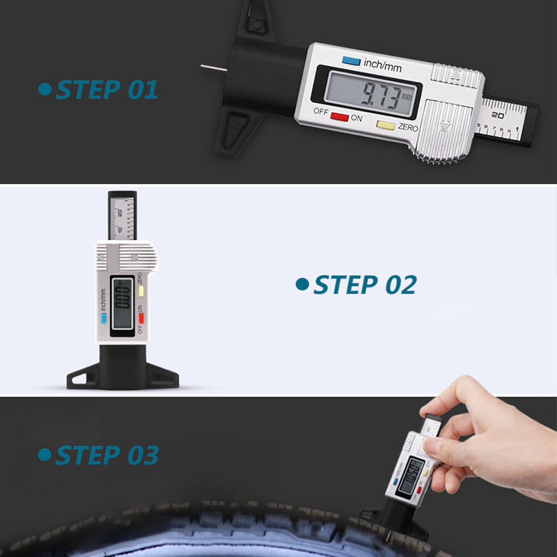 Digital Tire Tread Depth Gauge – LCD Display, 0.01mm Accuracy & mm/Inch Units
