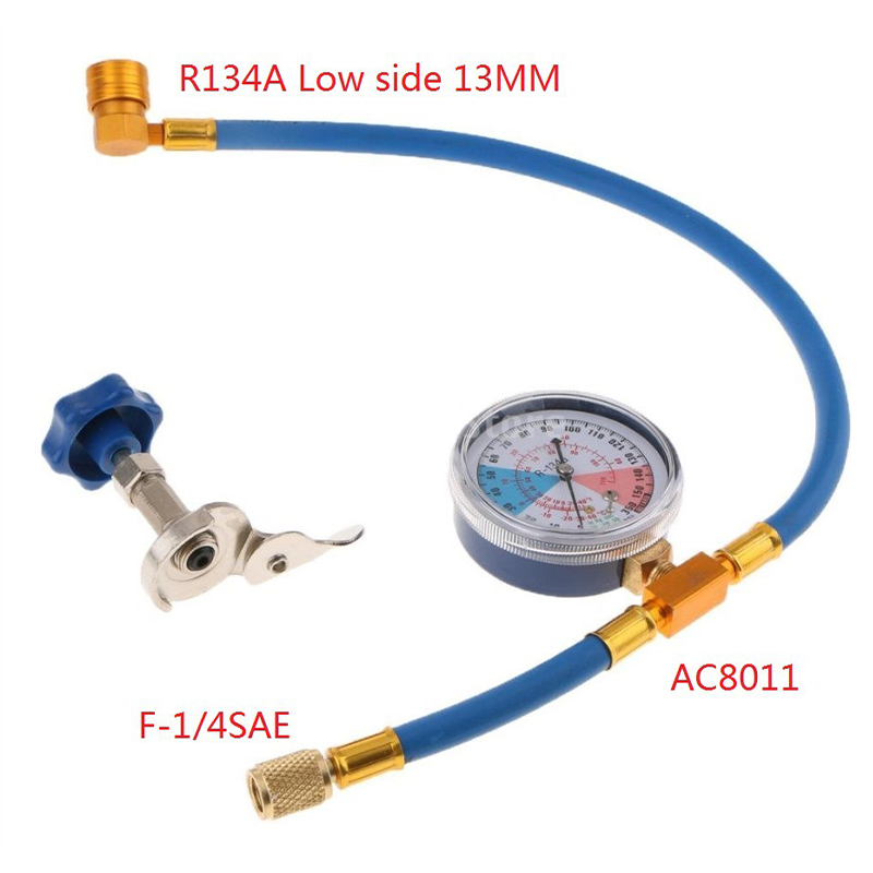 AC Charging Hose with Pressure Gauge – R134A/R12/R22, 0–350 psi, Quick-Connect
