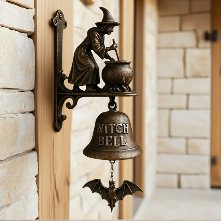 Cast Iron Witch Halloween Door Bell - Antique Bronze Finish