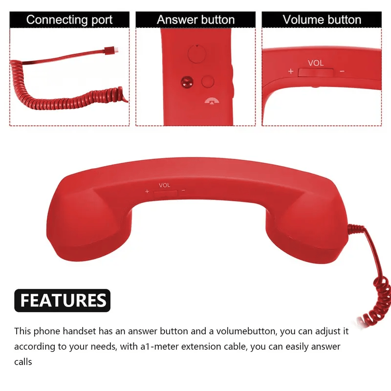 Retro Phone Handset – Ergonomic ABS, USB Plug & Play & Built-in Controls