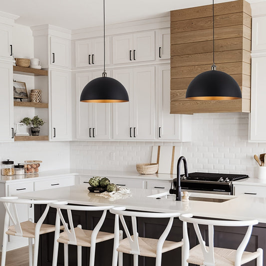 Dome Pendant Light – Vintage Industrial Style, Black & Gold Iron Shade