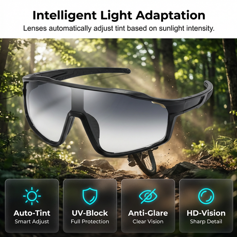 Unisex Sport Sunglasses – Photochromic Lenses, Rimless Design & Polycarbonate Frame