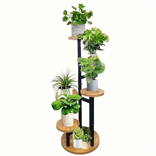 Round Wooden Plant Stand – 6-Tier Design, Space-Saving & Indoor-Outdoor Use