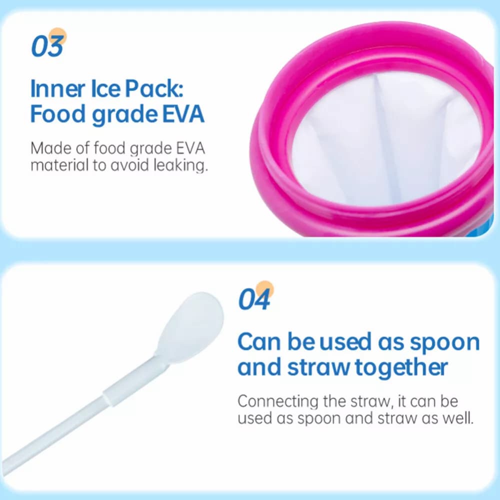 Slushy Maker Cup – Quick-Freeze Squeeze Cup, Leak-Proof Lid & 2-in-1 Straw Spoon
