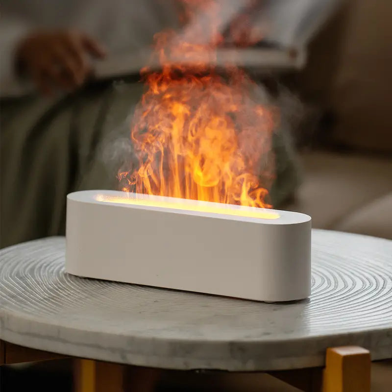 LED Flame Aroma Diffuser – Ultrasonic Mist, Realistic Flame Effect, Black & White