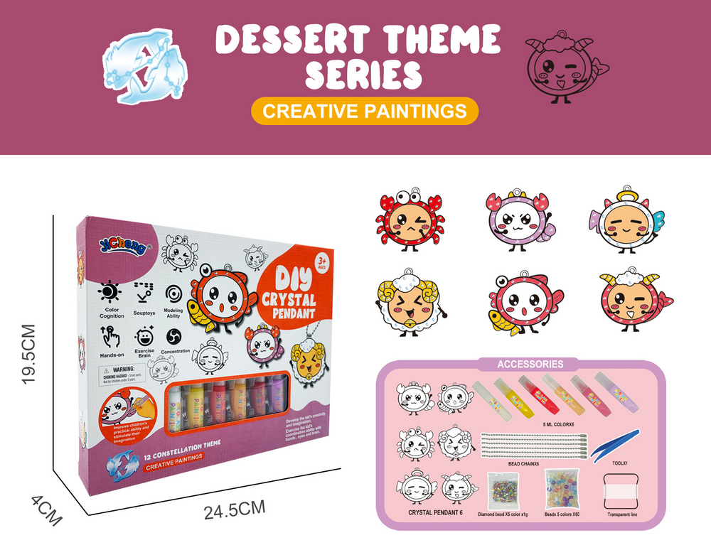 Kids Crystal Craft Kit – 30×30cm Canvas, No-Bake Glue & 9 Designs