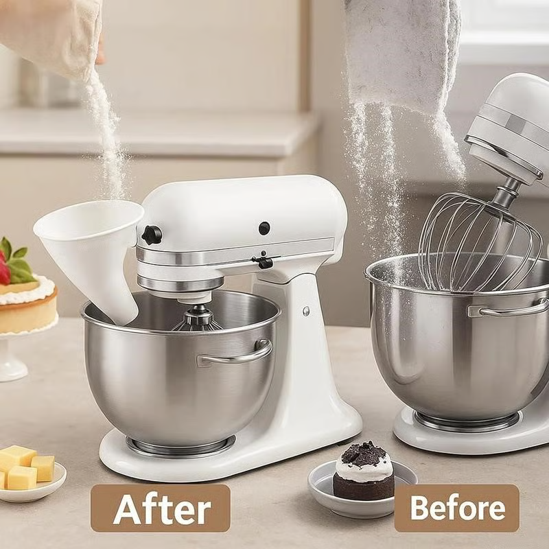 Optimized Product Title: "Mehl-Trichter für Küchenmaschinen – Spill-Free Design für müheloses Backen" 

This title includes relevant keywords while emphasizing the product's benefits, making it more appealing for Google Shopping.