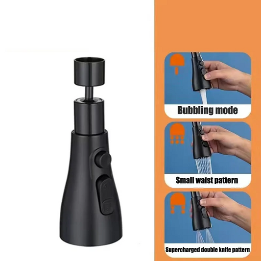 360° Swivel Faucet Aerator – 3 Spray Modes, Water-Saving & Tool-Free Install