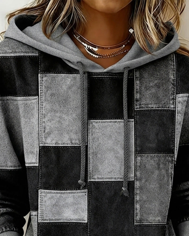 Stylish Long Sleeve Checkered Hoodie for Men & Women - Comfortable & Trendy Casual Wear