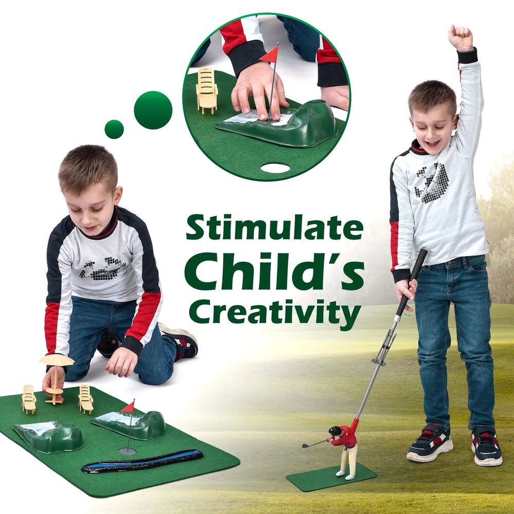 Indoor Golf Putting Set – 5 Clubs, 12 Balls & Putting Mat with Hazards