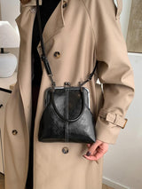 Vintage Kiss-Lock Handbag – Women's, Faux Leather & Detachable Crossbody Strap