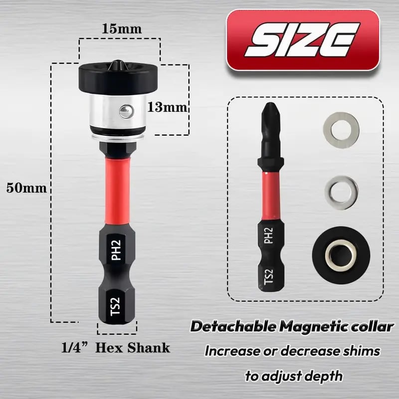 Magnetic Screwdriver Bits – S2 Steel, Adjustable Depth Stop & 1/4" Hex Shank