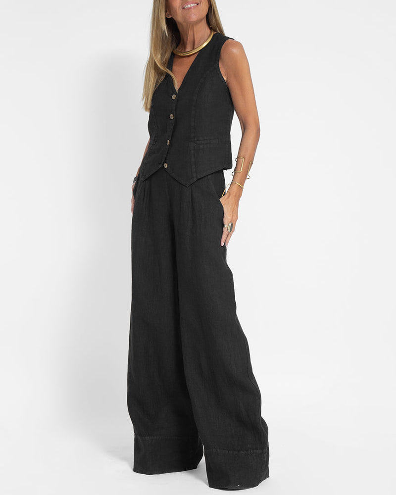Alma linen 2-piece set - Black