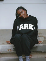 Varsity Oversized Black Sweatshirt with White Lettering - Trendy Casual Wear
