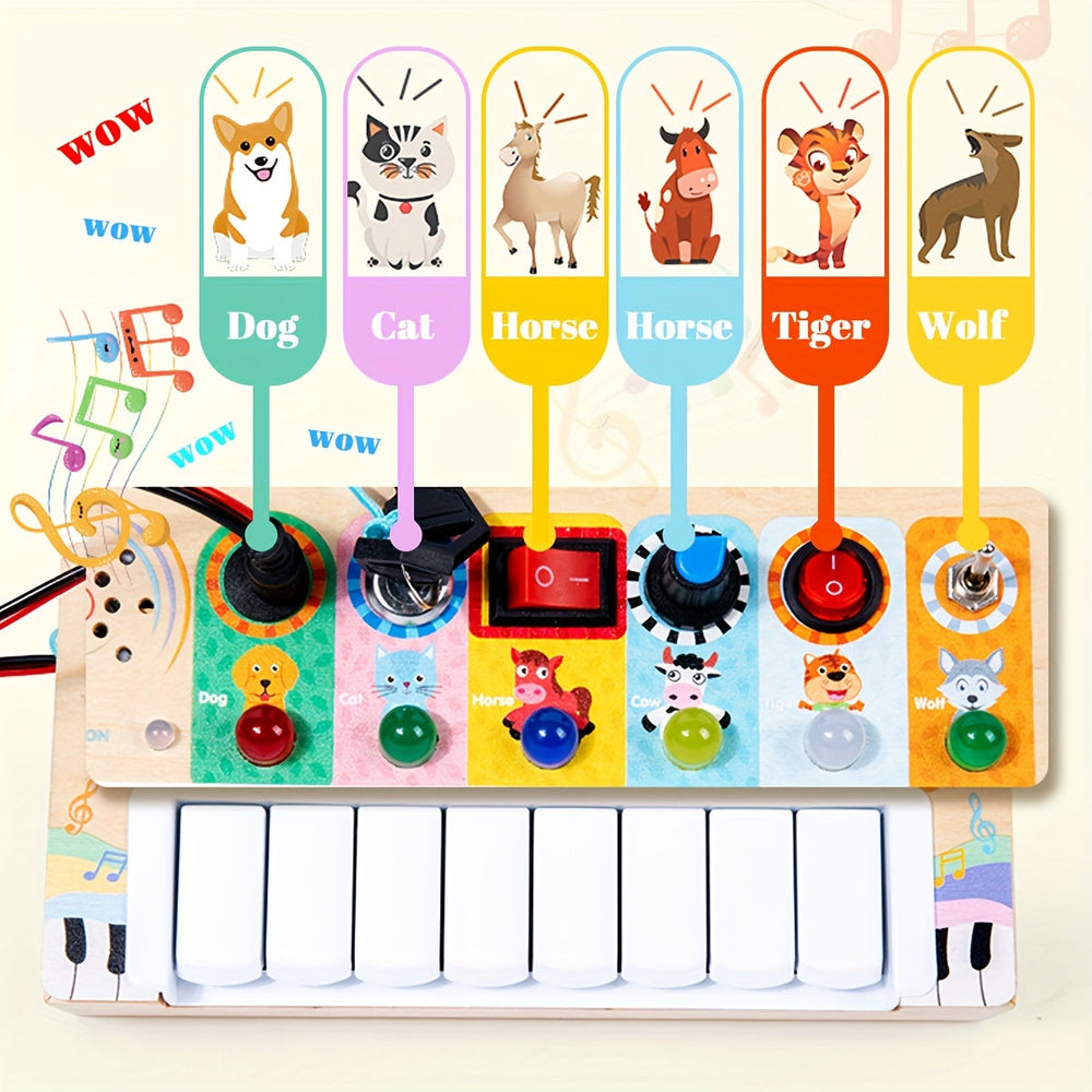 Wooden Musical Learning Toy – 8 Piano Keys, Lights & Sounds for Babies 12m+