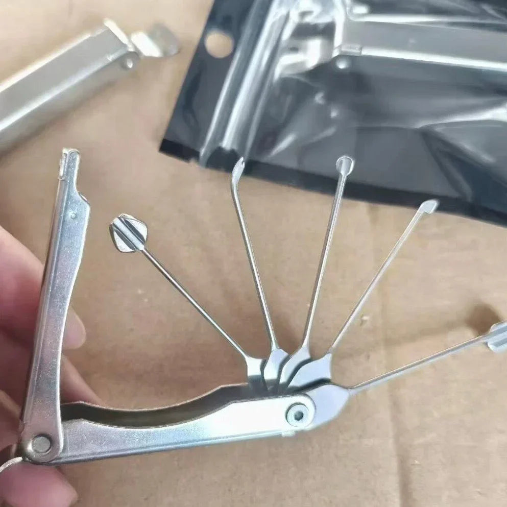 Folding Lock Pick Tool Set – Stainless Steel, 5 or 11 Pieces & Keychain Portable