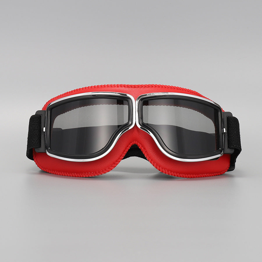 Vintage Motorcycle Goggles – Polycarbonate Lens, Fits Over Glasses & Adjustable Strap