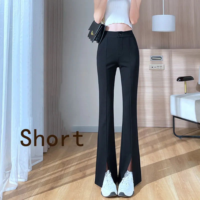 Plus-Size Black Flared Pants with Slit - Stylish Fall Edition for Women