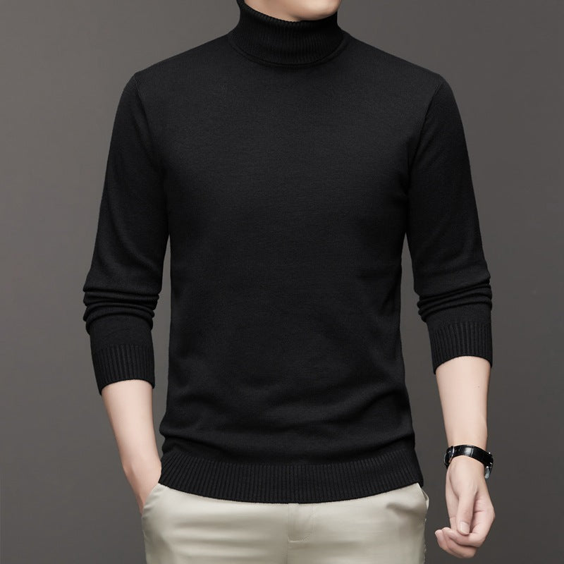 Men's Classic Knit Turtleneck Sweater with Ribbed Neck and Hem
