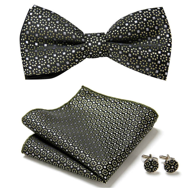 Men's Bow Tie Set – Pocket Square & Cufflinks, Polyester & 36 Designs