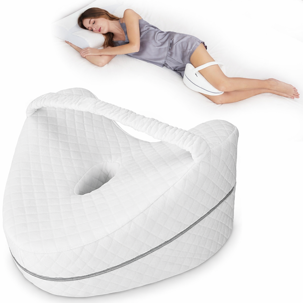 Memory Foam Knee Pillow – Ergonomic Crescent, Adjustable Strap & Washable Cover