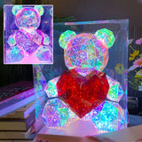 Color-Changing LED Crystal Teddy Bear – Glowing Heart, 22×28×30cm & Copper Wire Lights