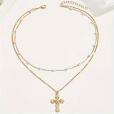 Necklace Cross Pendant Mothers Day Gold Layered Beaded Necklace