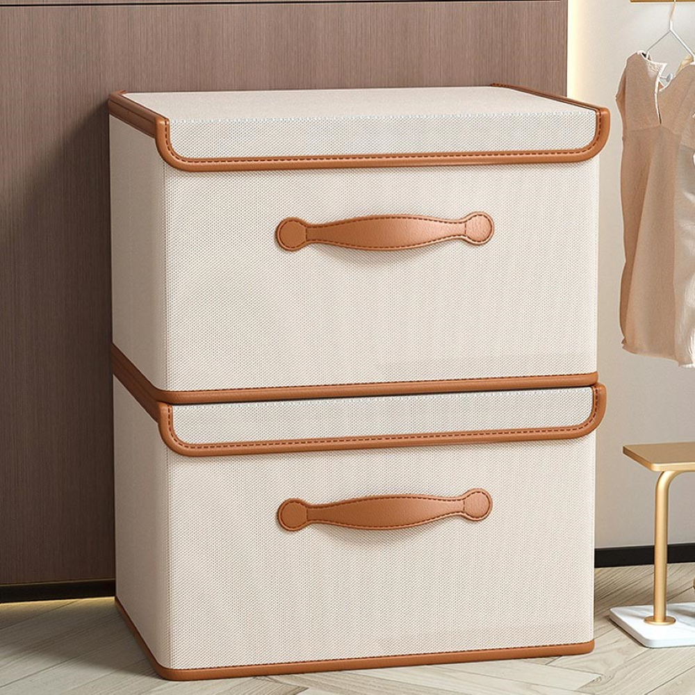 Foldable Storage Box – Lid, Leather Handles & Water-Resistant Oxford Fabric