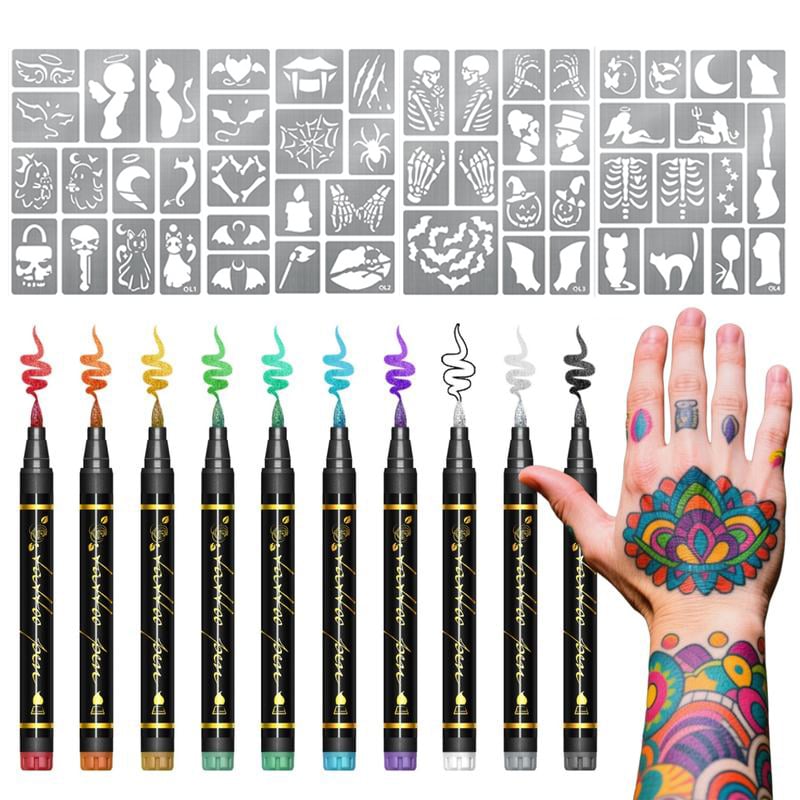 Enhanced Product Title: "10-Farben Temporäre Tattoo-Marker Set mit Pinselspitze – Kreative Körperkunst für Kinder und Erwachsene" 

This title includes relevant keywords for better visibility while also highlighting the product's features and potential us