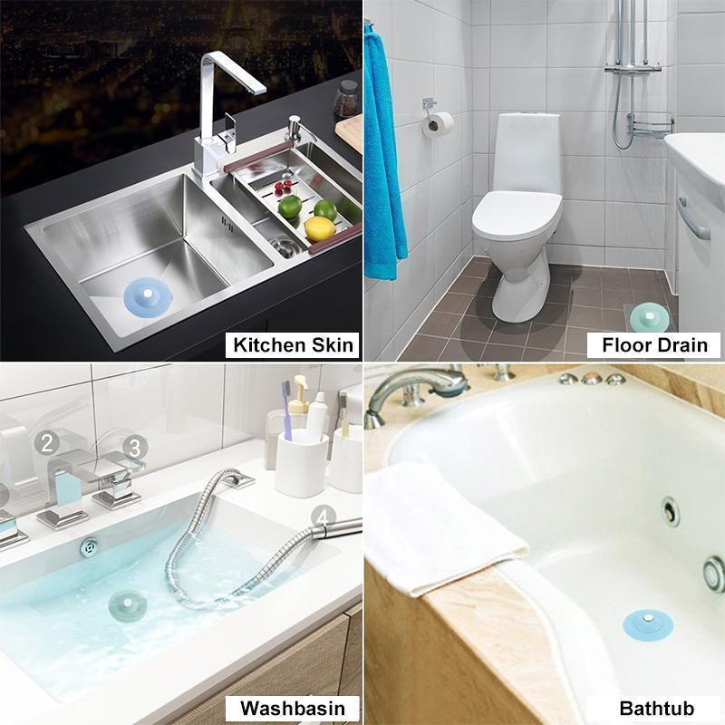 Drain Stopper with Hair Catcher – Push-Button, Silicone & Universal 4-5 cm Fit
