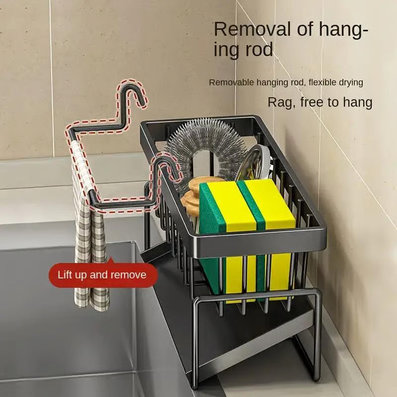 Kitchen Sink Organizer – Stainless Steel, Drip Tray & Towel Bar, 23×9×10 cm