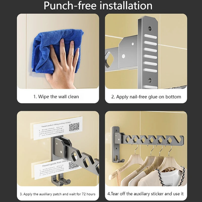 Folding Wall-Mounted Drying Rack – Aluminum, 180° Swivel & Space-Saving