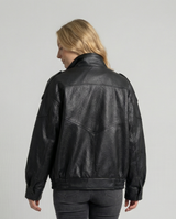 Women's notch lapel leather jacket, view 4