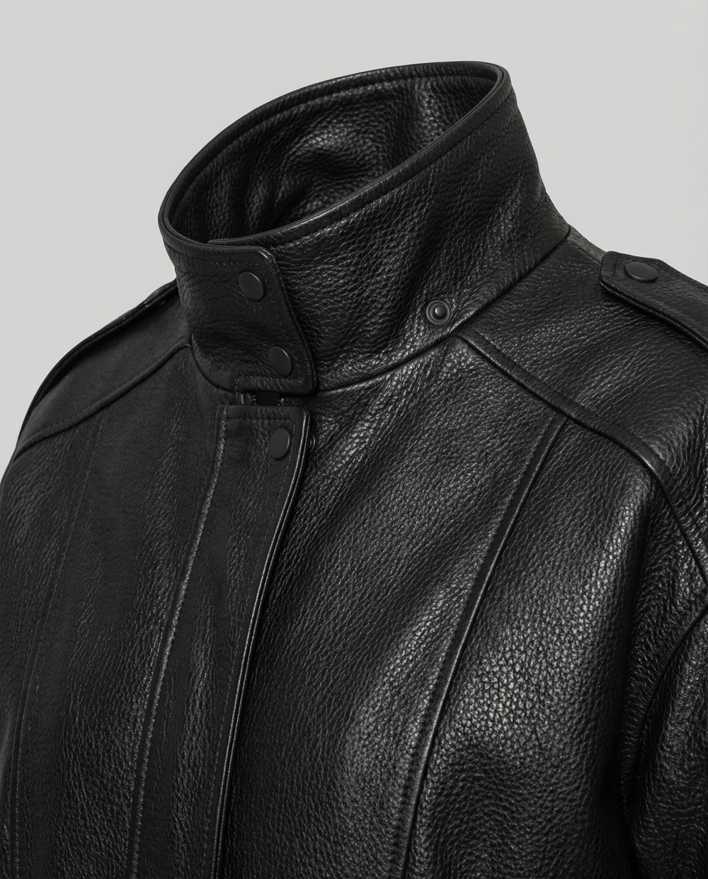Women's notch lapel leather jacket, view 5