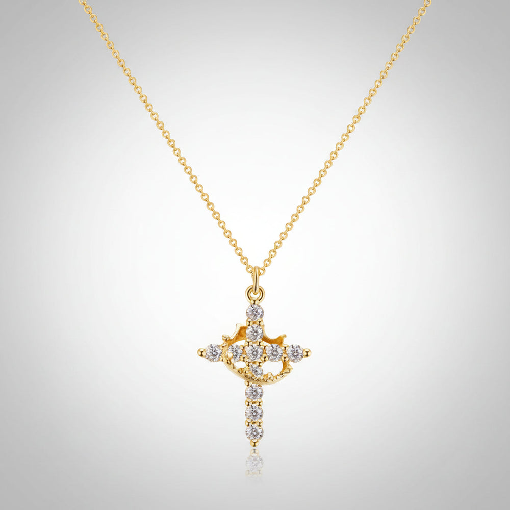 Cross Necklace Crown Pendant Gold Silver Faith Jewelry