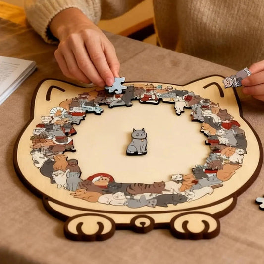 Wooden Cat Puzzle – 135 Pieces, Cat Shaped Board & For Kids and Adults