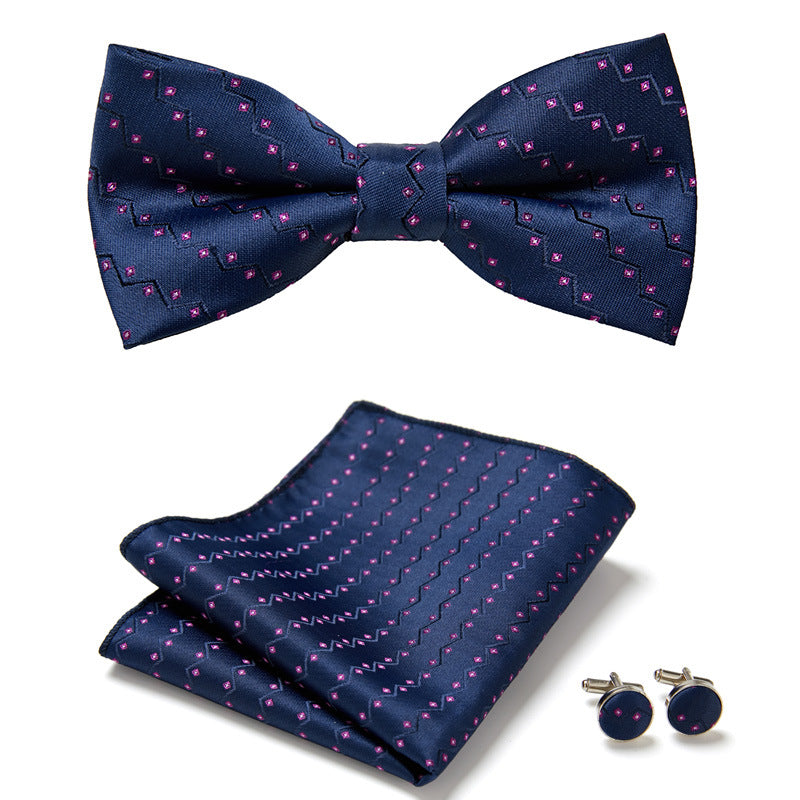 Men's Bow Tie Set – Pocket Square & Cufflinks, Polyester & 36 Designs